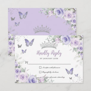 Cartão RSVP Borboletas Florais Roxas lavandas Quinceañera