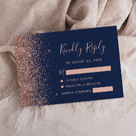 Cartão RSVP Borda com Brilho Azul Navy Rosa Dourado Moderna