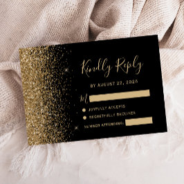 Cartão RSVP Borda de Brilho Dourado Preto Moderno