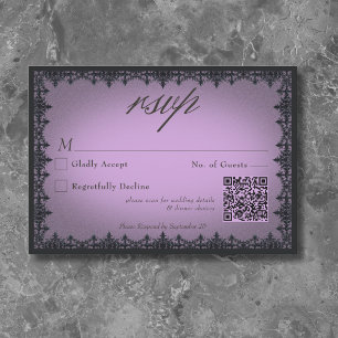 Cartão RSVP Borda de Ferro Gótico Vitoriano Roxo Casamento QR
