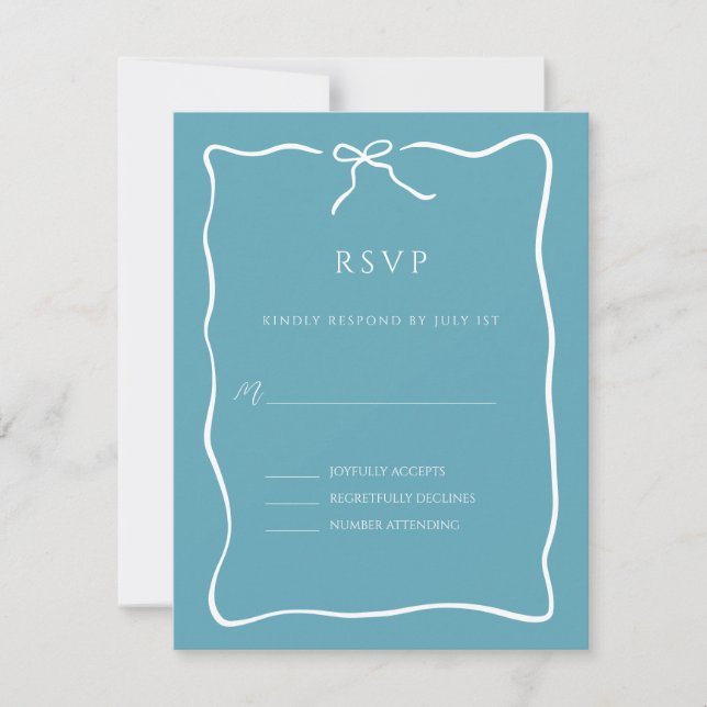 Cartão RSVP Borda do Script Whimsical Blue (Frente)