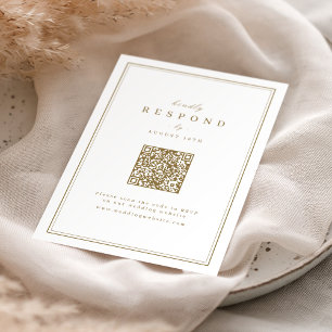 Cartão RSVP Borda elegante classe de ouro Código QR casamento