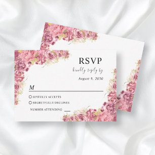Cartão RSVP Borda Floral Rosa Elegante Boho