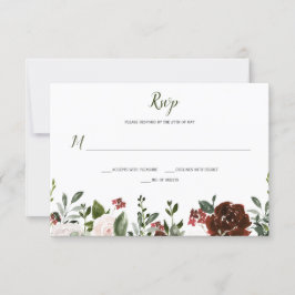 Cartão RSVP Borda Inferior Floral de Boho Rustic Watercolor