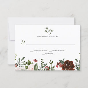 Cartão RSVP Borda Inferior Floral de Boho Rustic Watercolor