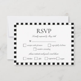 Cartão RSVP Borda Xadrez Preto e Branco Elegante