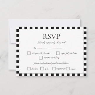 Cartão RSVP Borda Xadrez Preto e Branco Elegante