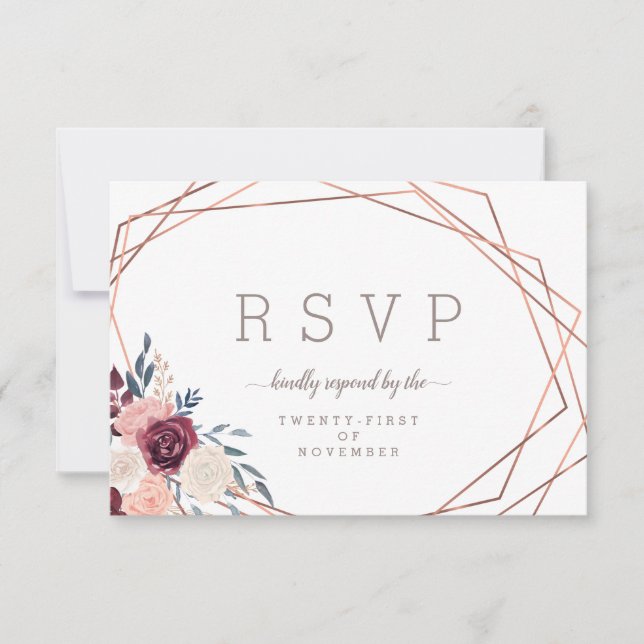 Cartão RSVP Bordado Moderno Floral Geométrico Marfim Escolha d (Frente)