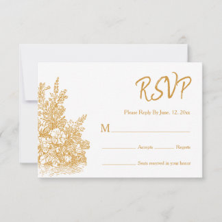 Cartão RSVP Bordadura Ornata Vintage Dourada Casamento