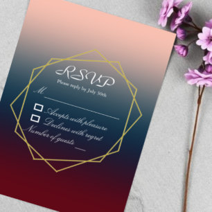 Cartão RSVP Bordô Azul Marinho Rosa Ombre Geométrico Casamento