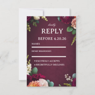 Cartão RSVP Bordô Floral Elegante