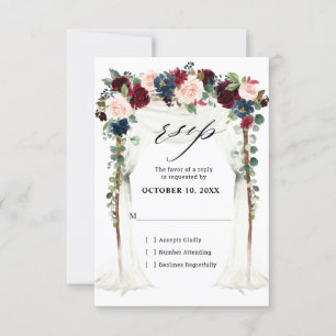 Cartão RSVP Borgonha Bege Naval Flores em Arco dossel Casament