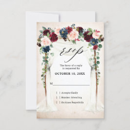 Cartão RSVP Borgonha Flores Arco dossel de casamento Naval