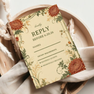 Cartão RSVP Botânica de Crisântemo Vintage