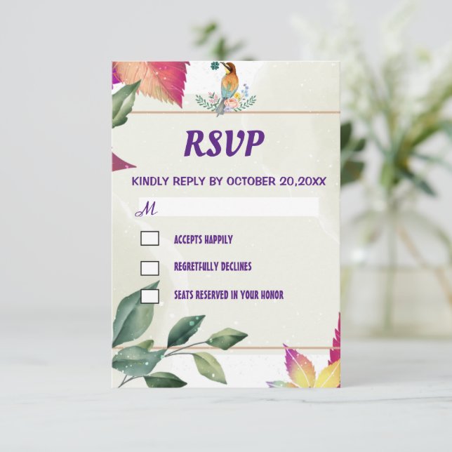 Cartão RSVP Botânica Elegante Simples (Em pé/Frente)