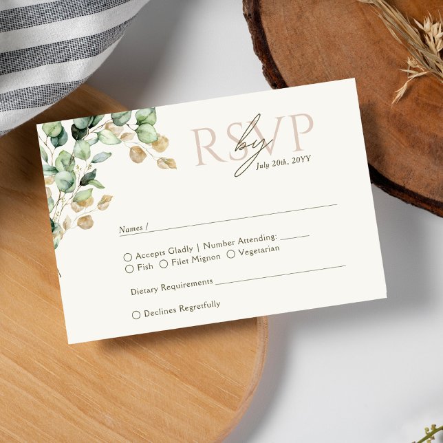 Cartão RSVP Botânica Eucalyptus Greenery Foto de Casamento RSV (Criador carregado)