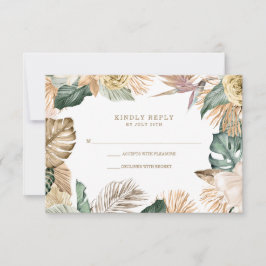 Cartão RSVP Botânica Floral Tropical Dourado Rosa Casamento