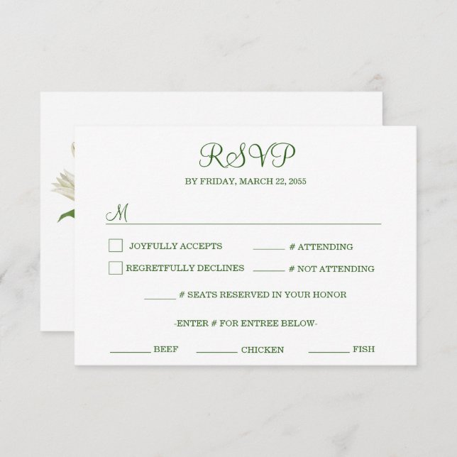Cartão RSVP Botânica Moderna | White Lily Wedding (Frente/Verso)