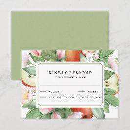 Cartão RSVP Botanical Floral Red Apple Orchard Wedding