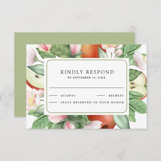 Cartão RSVP Botanical Floral Red Apple Orchard Wedding (Frente/Verso)