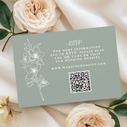 Cartão RSVP Botanical Sage Green Wedding QR Code