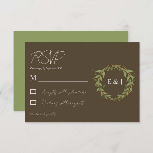 Cartão RSVP Botanical Wreath Earth Tone Wedding (Frente/Verso)