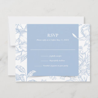 Cartão RSVP Botânico Casamento Floral Azul Francês
