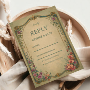 Cartão RSVP Botânico Floral Elegante Vintage