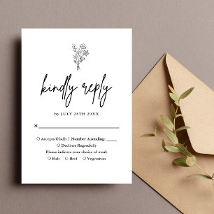 Cartão RSVP Botânicos Minimalistas Boêmios Casamento Preto