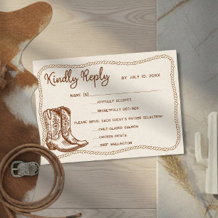 Cartão RSVP Botas de Cowboy Ocidentais Escolha de Refeição de
