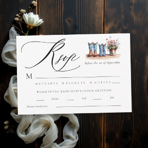 Cartão RSVP Botas de Ganga Country Flores Silvestres Casamento