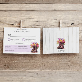 Cartão RSVP Botas Floral Farm Rustic Escolha de Jantar Casamen