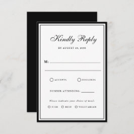 Cartão RSVP Bow Classic Old Money Black & White Wedding