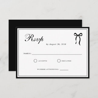 Cartão RSVP Bow Classic Old Money Black & White Wedding