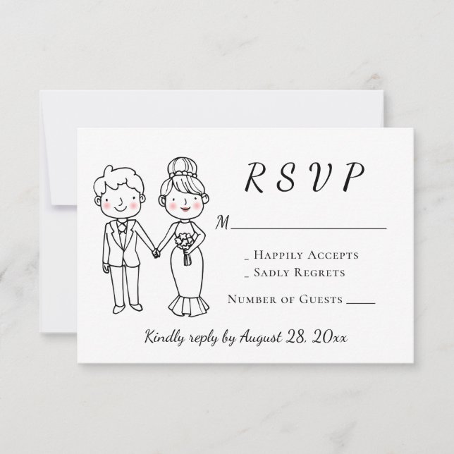 Cartão RSVP Branca de Noite Bestial Negra Casamento Branca RSV (Frente)