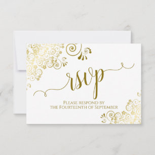 Cartão RSVP Branco com Casamento Elegante de Lace Dourado