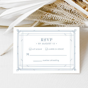 Cartão RSVP Branco e Azul Poeirento Atemporal   Casamento Form