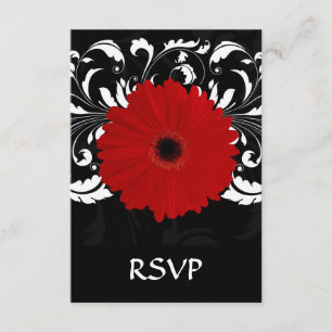 Cartão RSVP Bright Red Gerbera Daisy em Preto