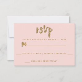 Cartão RSVP Brilho Dourado Rubor Rosa Casamento Simples Respon