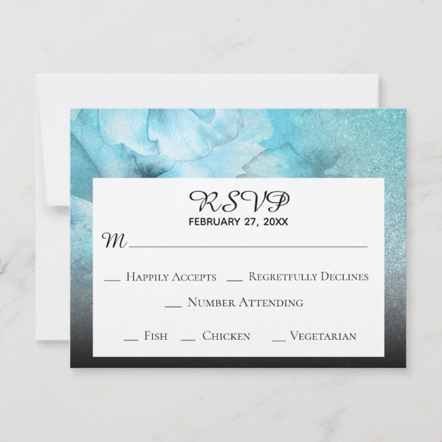 Cartão RSVP *~* Brilho Floral Azul Roxo Casamento Aquarela (Frente)