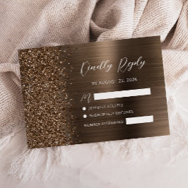 Cartão RSVP Bronze Brushed Metal Glitter Script Wedding