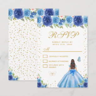 Cartão RSVP Brunette de Cabelo Floral Azul Princesa Sweet Sixt
