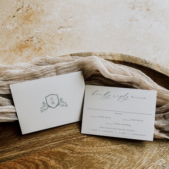 Cartão RSVP BRUNSWICK | Casamento de Escolha de Refeição Verde (Criador carregado)