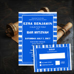 Cartão RSVP Brushstrokes Gira Bar Personalizado Azul Bat Mitzv<br><div class="desc">Placa RSVP perfeita para incluir com convite correspondente para um bat mitzvah, bar mitzvah ou outra celebração judaica! Mão fez abstrato com pinceladas soltas para você na frente e atrás! TOTALMENTE PERSONALIZÁVEL! Clique em "Personalizar" acima para editar o texto. Clique em "editar usando a ferramenta design" para ajustar as fontes,...</div>