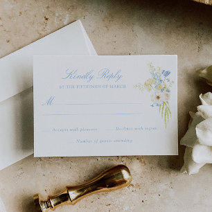 Cartão RSVP Buquê de Bebê Azul e Amarelo Manteiga Casamento