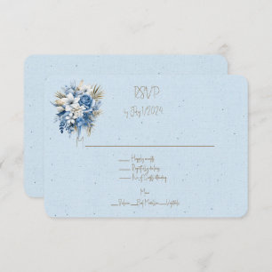 Cartão RSVP Buquê de Casamento Floral Castanho Branco Azul