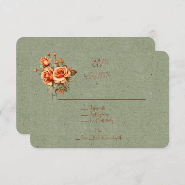 Cartão RSVP Buquê de Casamento Floral Laranja e Verde Incrível (Frente/Verso)