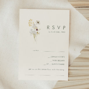 Cartão RSVP Buquê de flor selvagem Pedido de música marfim