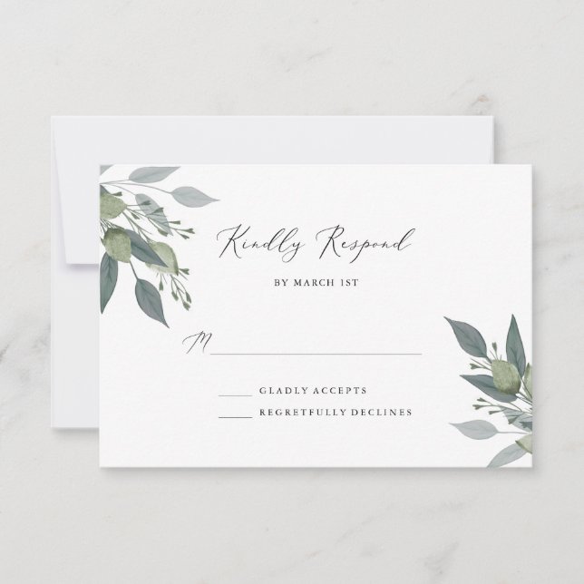 Cartão RSVP Buquê de Greenery (Frente)