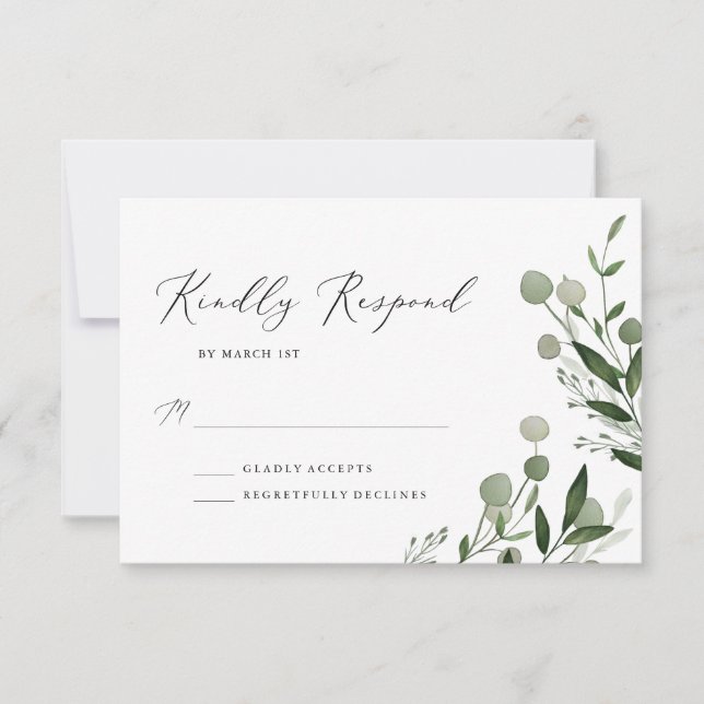 Cartão RSVP Buquê de Greenery (Frente)